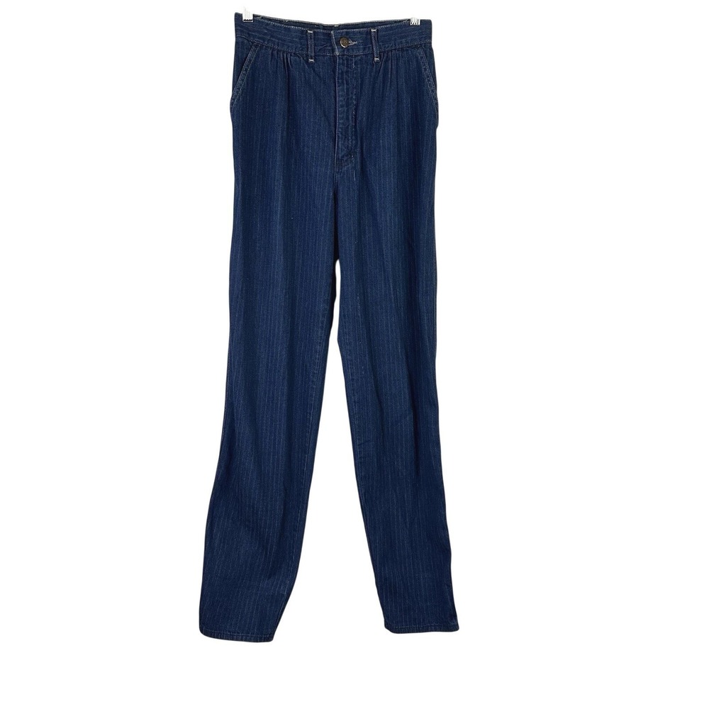 Vintage Lee High Waisted Pinstripe Jeans Dark Wash Tapered Leg Made USA Women 9‎